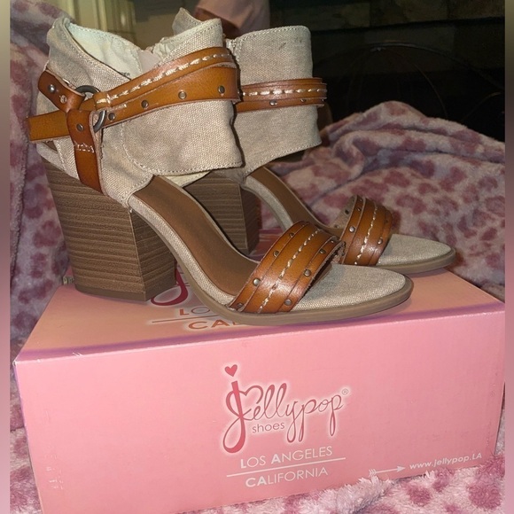 Jellypop Jelly Pop Open Toe Block Heel Sandal leather canvas shannen NEW - Picture 1 of 16